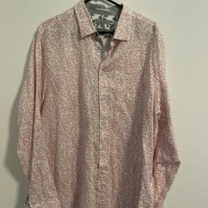Ted Baker London Button front Shirt Linen/cotton Long Sleeve pink floral XL